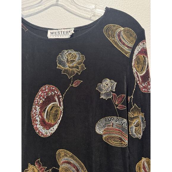 Western Connection Size Large Slinky Top Stretch Rose Hat Lady 90s Cowgirl Boho - Picture 5 of 7